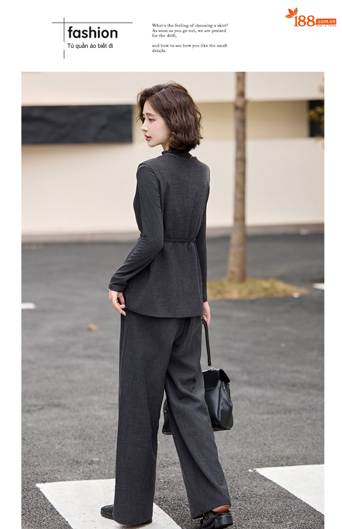 Set Bộ Vest Nữ Áo Gile Quần Ống Rộng Phong Cách Thời Trang Thanh Lịch Màu Xám chi tiết 33