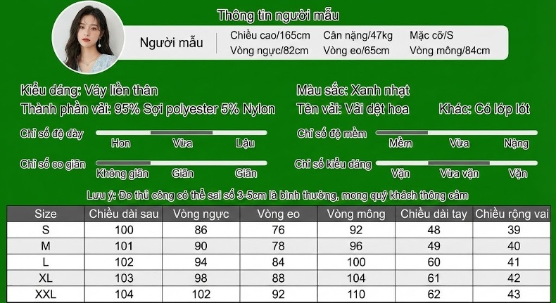 Váy Ôm Body Nữ Tay Bồng Cổ Tròn Họa Tiết Hoa Xanh, Trắng chi tiết 2