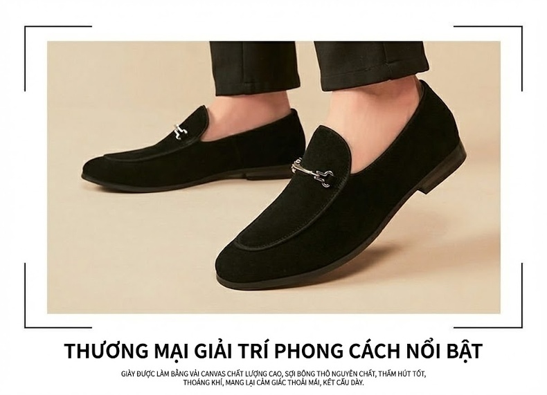 Giày Lười Nam Da Lộn Chiều Cao Đế Khoảng 2cm Phong Cách Anh Quốc Màu Đen, Kem chi tiết 9