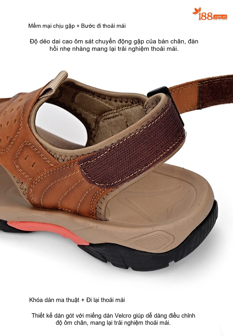 Dép Sandal Nam Da Thật Bít Mũi Thoáng Khí Chiều Cao Đế Khoảng 3cm Màu Nâu, Xám, Đen chi tiết 14