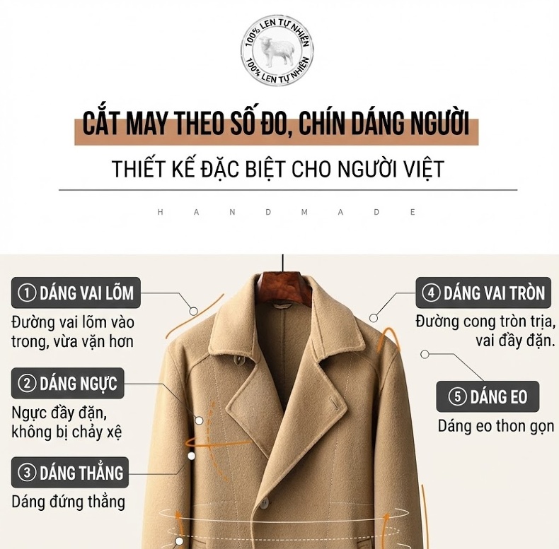 Áo Khoác Dạ Nam Dáng Dài Thắt Eo Hai Hàng Khuy Dày Dặn Phong Cách Hàn Quốc Màu Be, Đen chi tiết 9