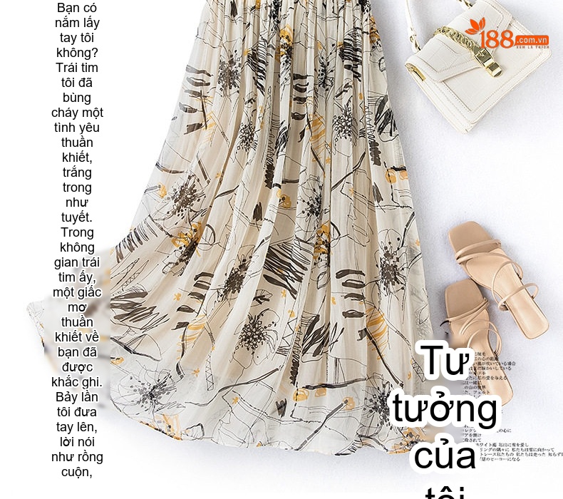 Chân Váy Lụa Dài Nữ Dáng Ôm Eo Thun Họa Tiết Trừu Tượng Màu Be chi tiết 7