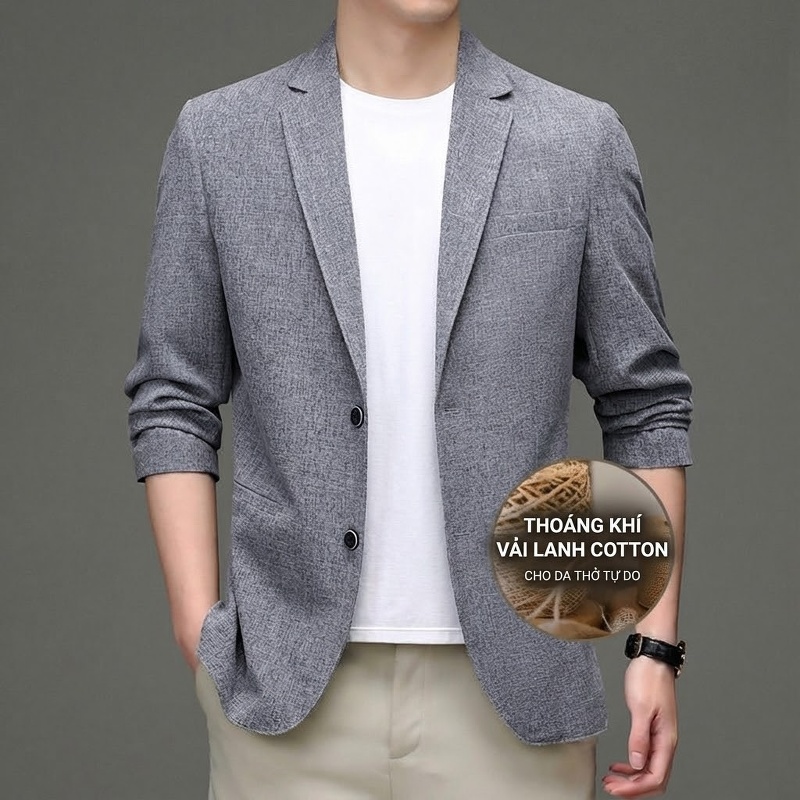 Áo Vest Nam Cotton Linen Mỏng Dáng Ôm Màu Xám