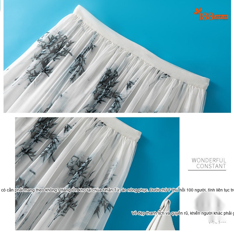Chân Váy Midi Nữ Lụa Tơ Tằm Họa Tiết Bohemian Cạp Cao Màu Trắng chi tiết 7