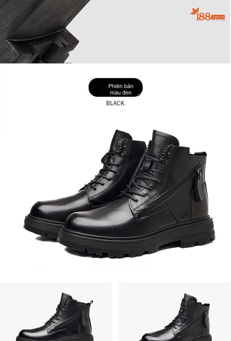 Boot Martin Nam Da Thật Lót Lông Cao Cổ Giữ Ấm Chiều Cao Đế Khoảng 4cm Màu Đen chi tiết 19