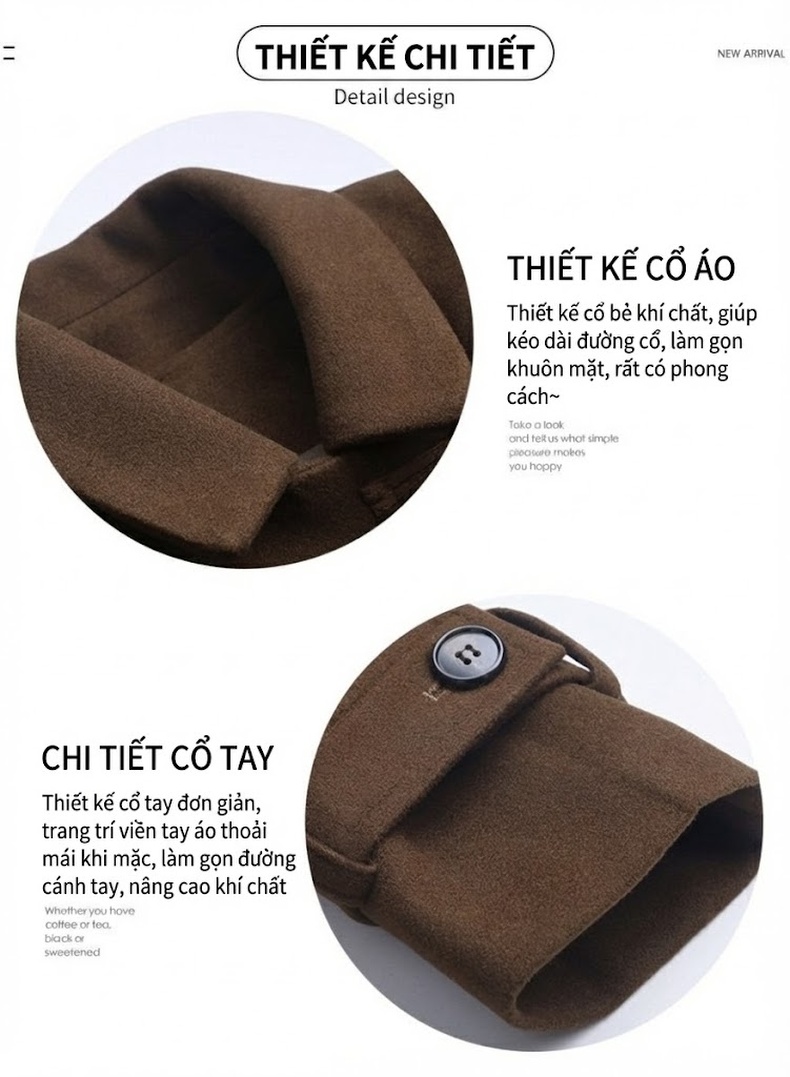 Áo Khoác Dạ Nữ Bộ Đầm Liền Thân Dáng Ôm Thanh Lịch Màu Đỏ, Xám, Nâu chi tiết 5
