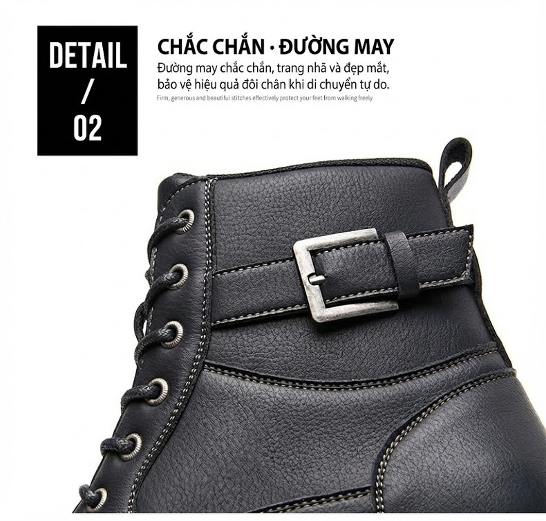 Giày Boot Công Sở Nam Cổ Cao Da Bóng Buộc Dây Khóa Bên Chiều Cao Đế Khoảng 3cm Màu Đen, Xám, Xanh Navy, Kem chi tiết 4