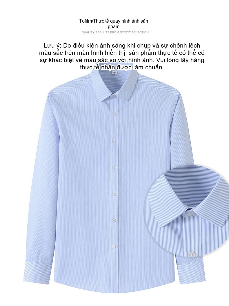 Áo Sơ Mi Dài Tay Nam Cotton Chống Nhăn Ôm Dáng Màu Trắng, Xanh chi tiết 11