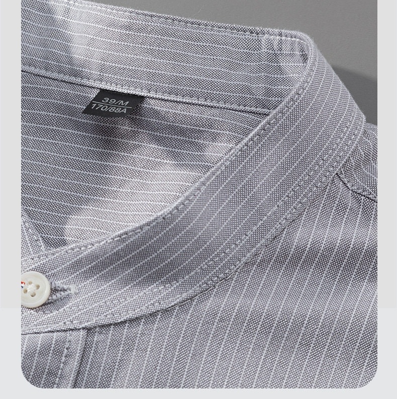 Áo Sơ Mi Nam Tay Dài Cotton Kẻ Sọc Cổ Trụ Form Slimfit Màu Xanh Dương, Trắng, Xám, Xanh... chi tiết 4