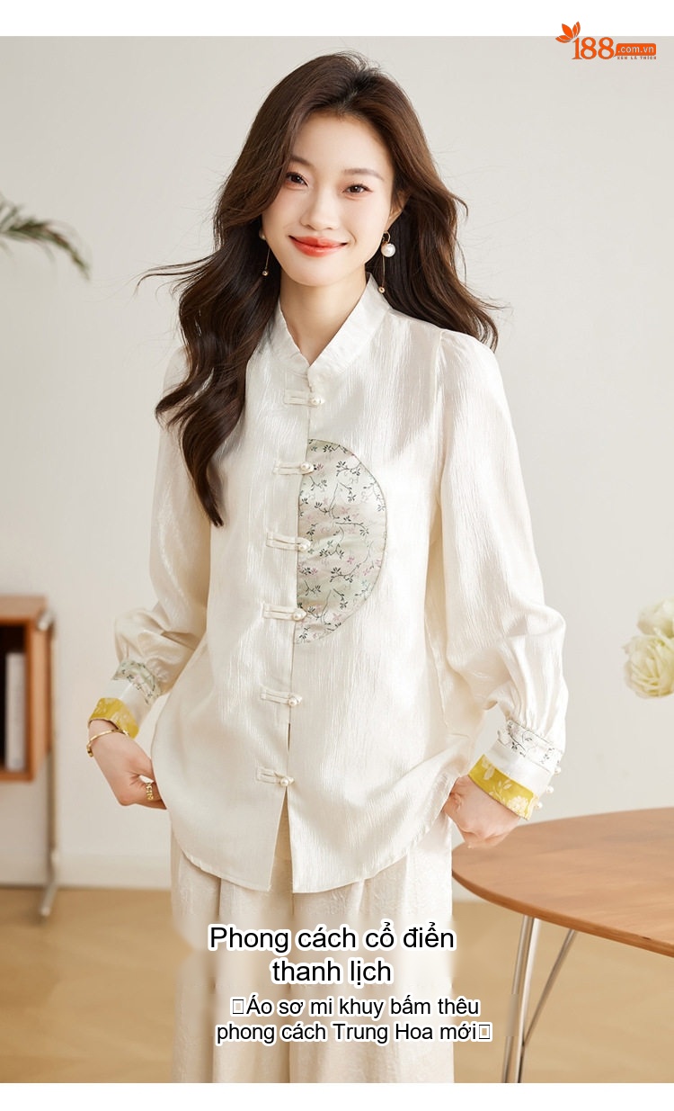 Áo Sơ Mi Nữ Cổ Tàu Thêu Hoa Phong Cách Trung Hoa chi tiết 7