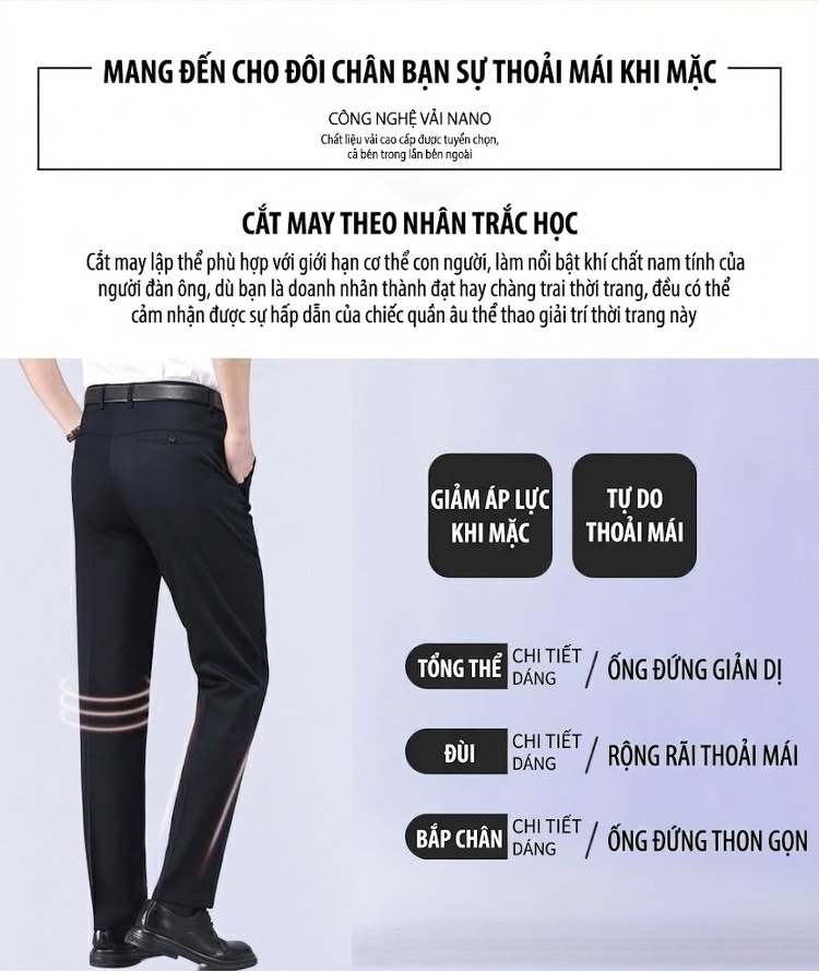 Quần Âu Nam Dáng Suông Mỏng Nhẹ Không Nhăn Cho Bố Trung Niên Màu Đen, Kem, Xám, Be chi tiết 20