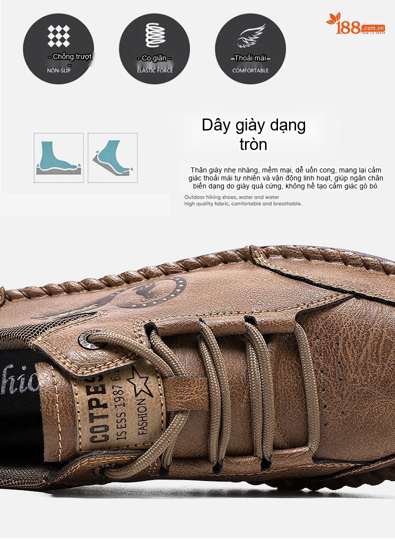 Giày Lười Nam Da Mờ Khâu Tay Thủ Công Chiều Cao Đế Khoảng 2cm Màu Đen, Nâu chi tiết 9