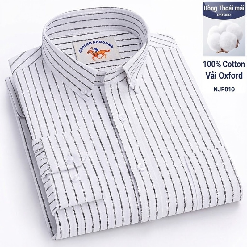 Áo Sơ Mi Nam Tay Dài Oxford Cotton Thoáng Khí Họa Tiết Kẻ Sọc Lớn Màu Xanh Dương, Đen, Trắng, Xám...