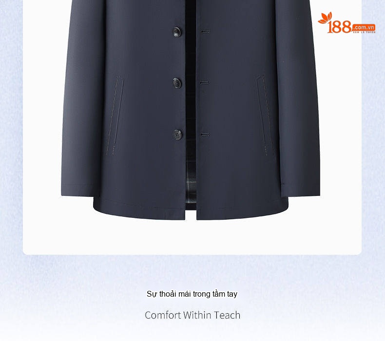 Áo Khoác Nam Cổ Bẻ Nút Bấm Phong Cách Công Sở Màu Xanh Navy, Kem chi tiết 2