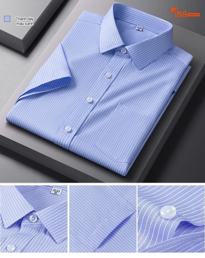 Áo Sơ Mi Nam Cotton Ngắn Tay Dáng Ôm Chống Nhăn Màu Trắng, Xanh Dương, Tím, Xám... chi tiết 19