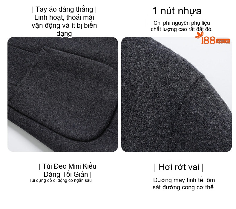 Áo Vest Nam Hai Lớp Lông Cừu Thủ Công Màu Xám, Đen chi tiết 11