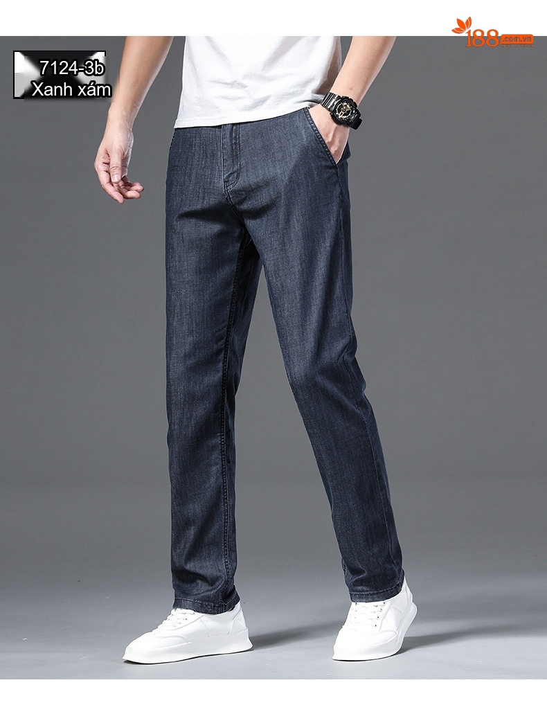 Quần Jeans Nam Ống Đứng Mỏng Co Giãn Nhẹ Thoải Mái Màu Xanh Đậm, Xanh Nhạt chi tiết 8