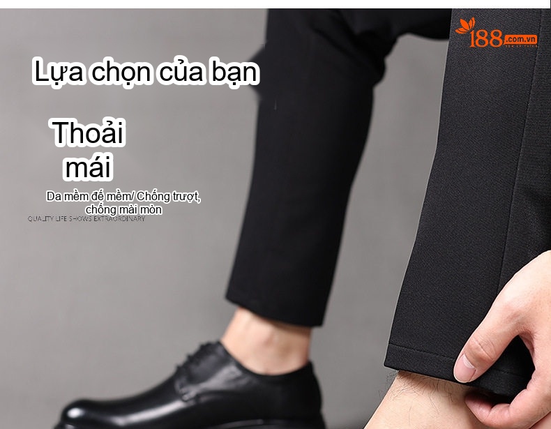Giày Tây Buộc Dây Nam Da Thật Chiều Cao Đế Khoảng 3cm Màu Đen chi tiết 2