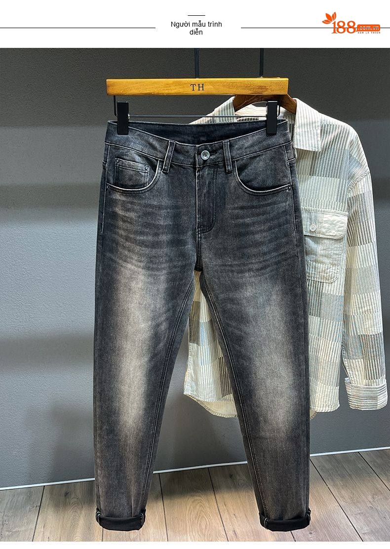 Quần Jean Dáng Suông Nam Cotton Màu Xanh Nhạt, Xám, Đen chi tiết 7