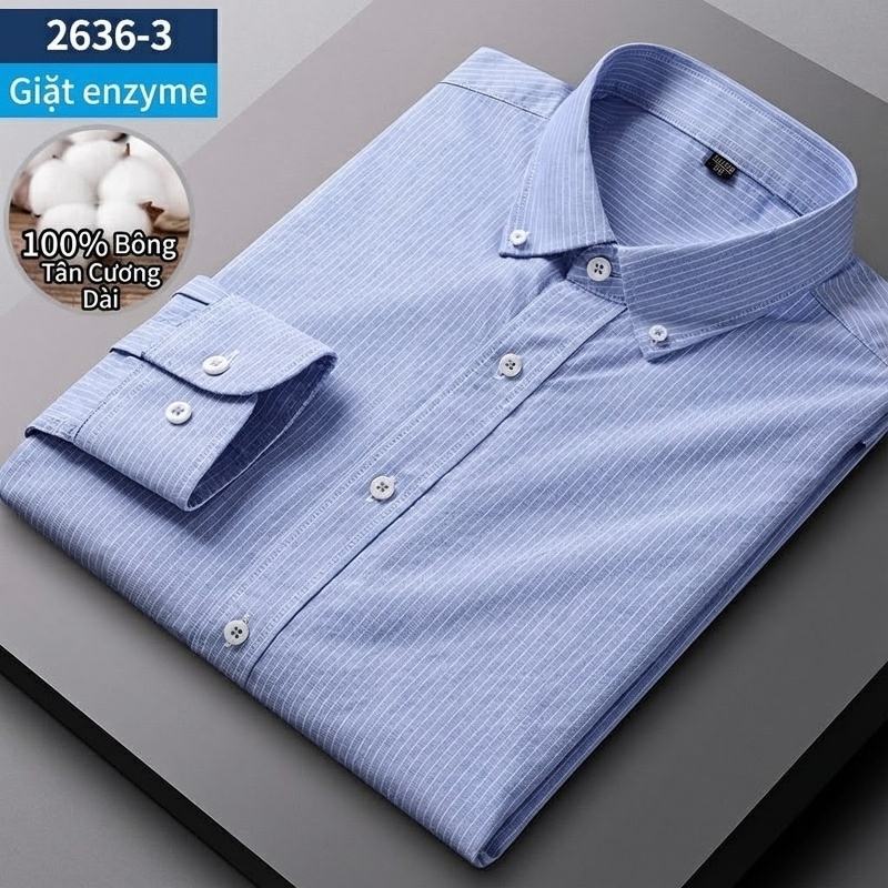 Áo Sơ Mi Nam Tay Dài Cotton Oxford Giặt Nước Kẻ Caro Mặc Đơn Giản Lót Trong Công Sở Màu Trắng, Xanh Dương, Xám, Hồng...