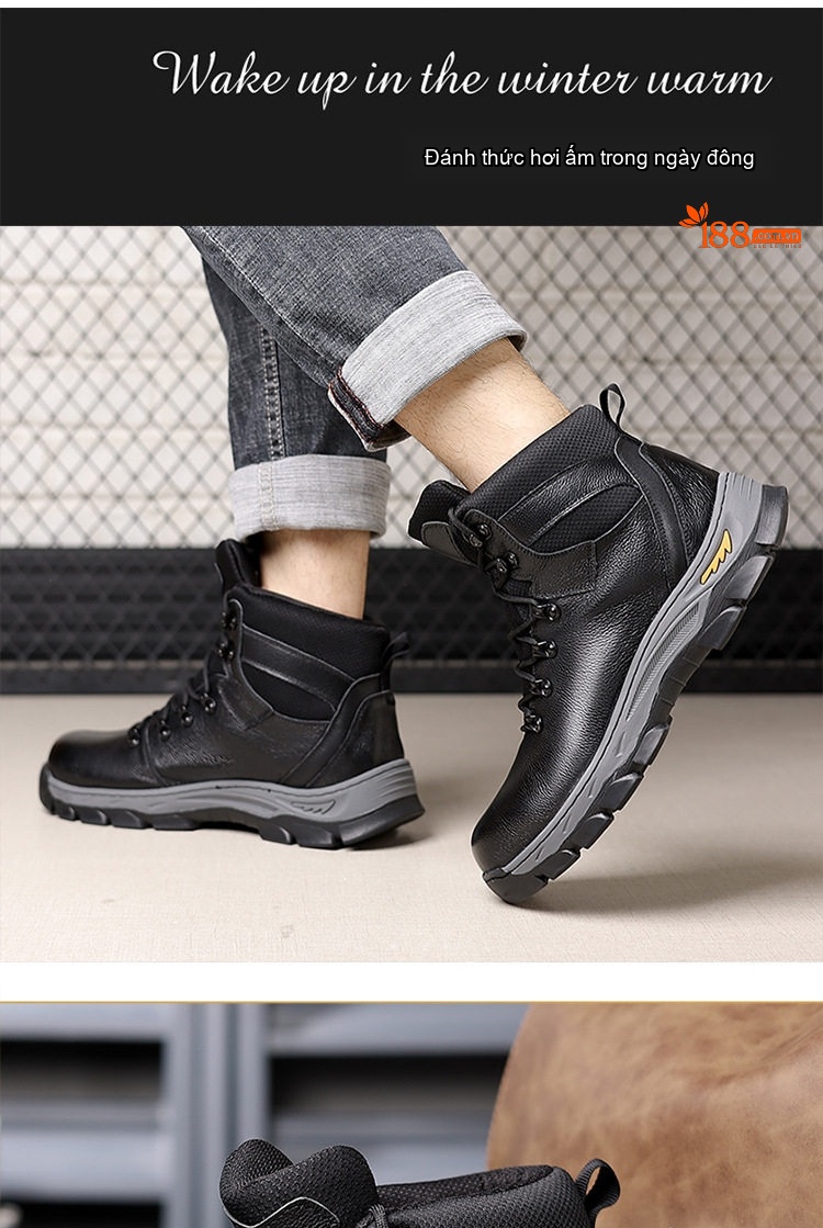 Giày Boot Nam Cao Cổ Da Thật Lót Lông Giữ Ấm Chiều Cao Đế Khoảng 4cm Màu Đen chi tiết 14