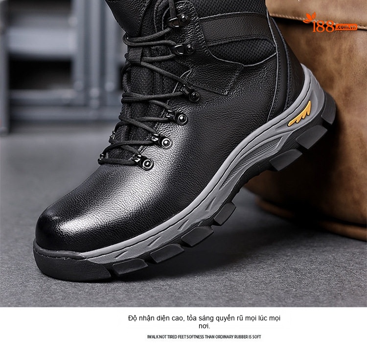 Giày Boot Nam Cao Cổ Da Thật Lót Lông Giữ Ấm Chiều Cao Đế Khoảng 4cm Màu Đen chi tiết 15