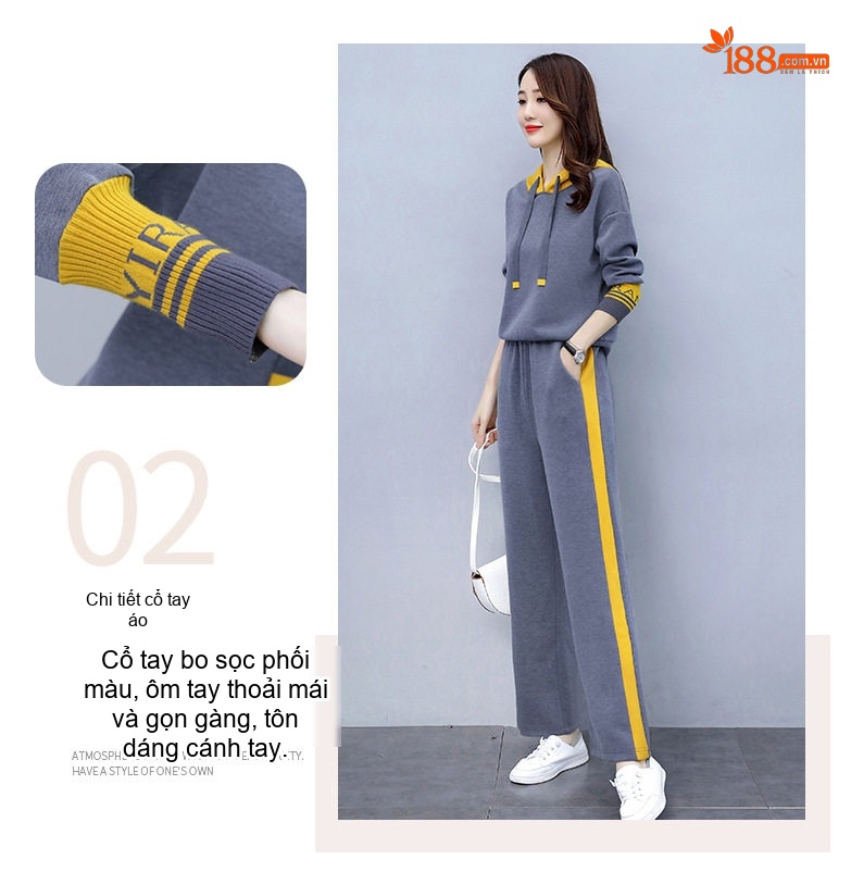 Bộ đồ thể thao nữ thu đông dáng rộng quần ống rộng phong cách thời trang chi tiết 6