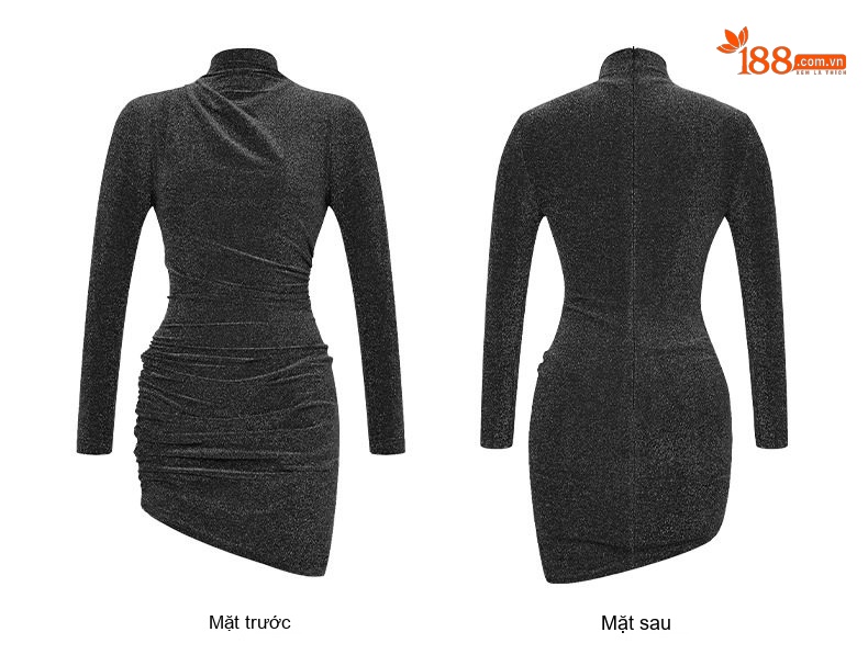 Váy Ôm Body Cổ Lọ Dài Tay Phong Cách Gợi Cảm Màu Trắng, Xám chi tiết 7