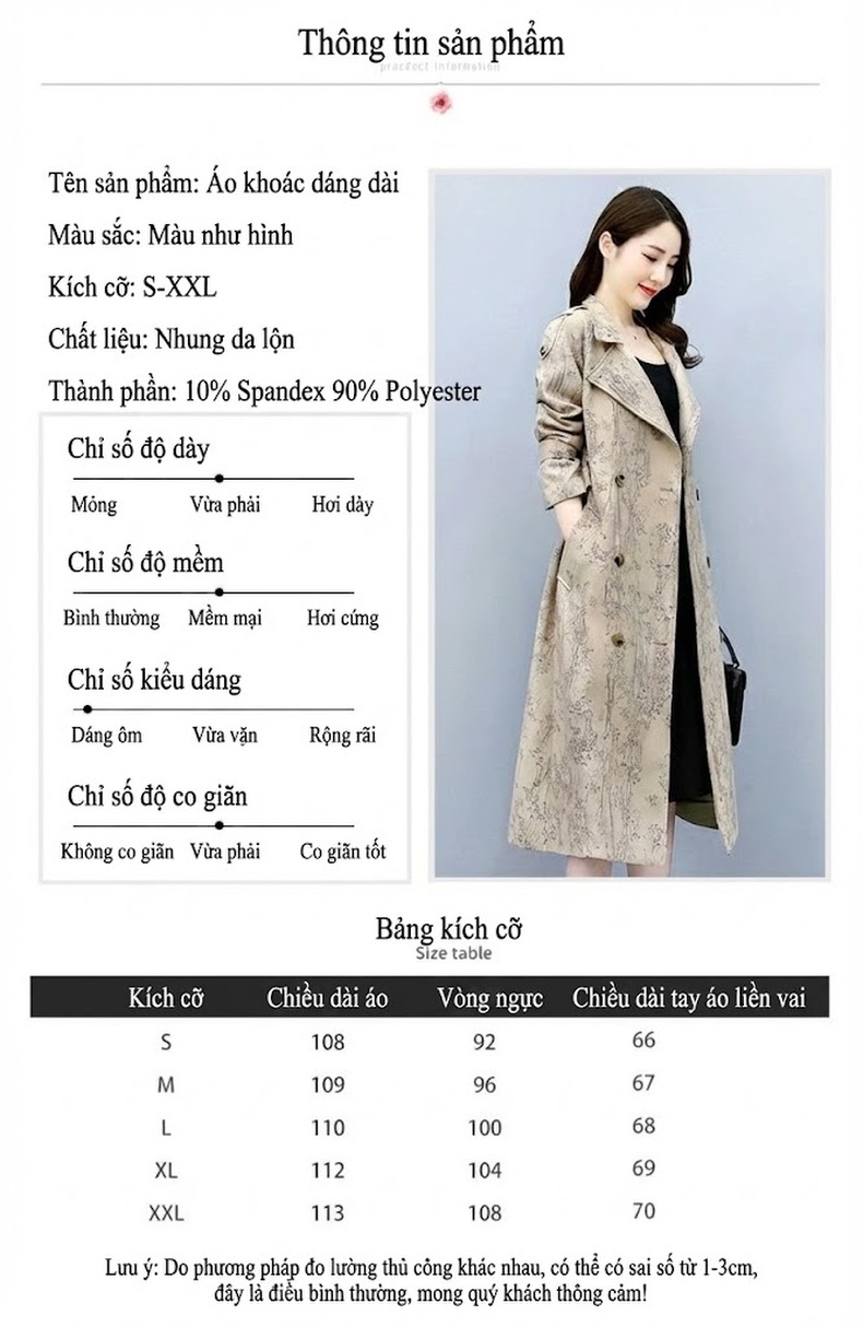 Áo Khoác Trench Coat Nữ Dáng Dài Chất Liệu Lông Hươu Màu Be chi tiết 9