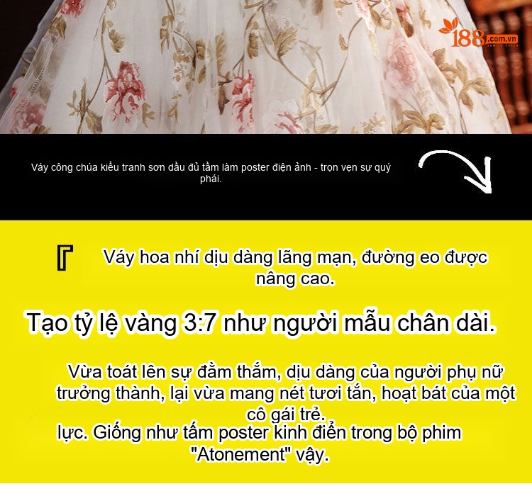 Váy Dạ Hội Cúp Ngực Họa Tiết Hoa Nhí Dáng Xòe Thướt Tha Màu Trắng Hồng chi tiết 10