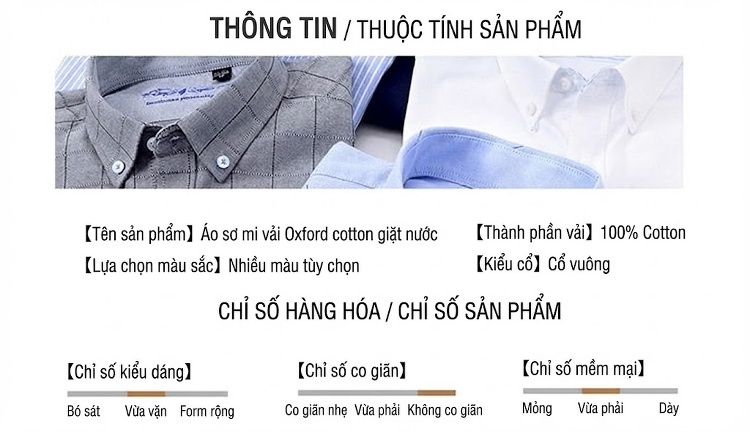 Áo Sơ Mi Tay Dài Nam Cotton Dáng Ôm Vừa Vặn Màu Xanh, Đen, Tím, Trắng... chi tiết 9