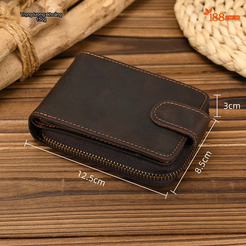 Ví Nam Da Thật Đựng Tiền Đa Năng Kiểu Kẹp Tiền Card Holder Da Bò Có Ngăn Đựng Bằng Lái Xe Màu Nâu chi tiết 2