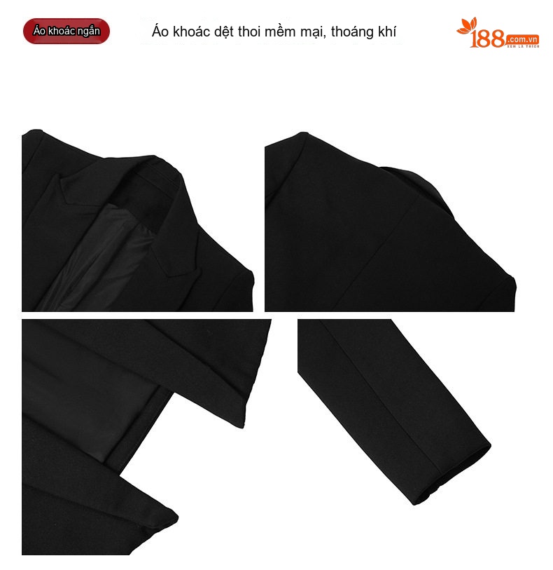 Áo Khoác Blazer Nữ Kiểu Hàn Quốc Dáng Ôm Thời Trang Thu Đông Màu Đen chi tiết 4