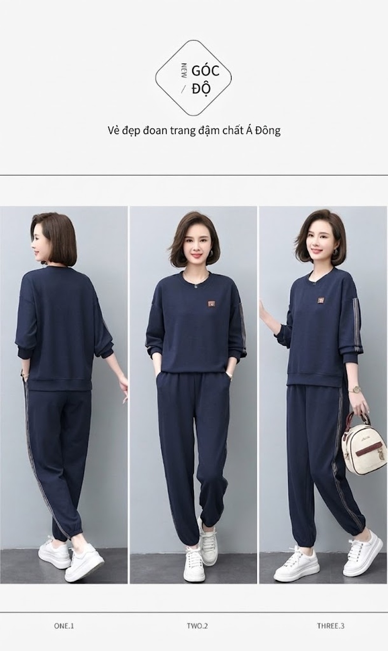 Bộ Đồ Thể Thao Nữ Thu Đông Dáng Nhỏ Nhắn Phong Cách Thời Trang Màu Xám, Xanh Navy chi tiết 7