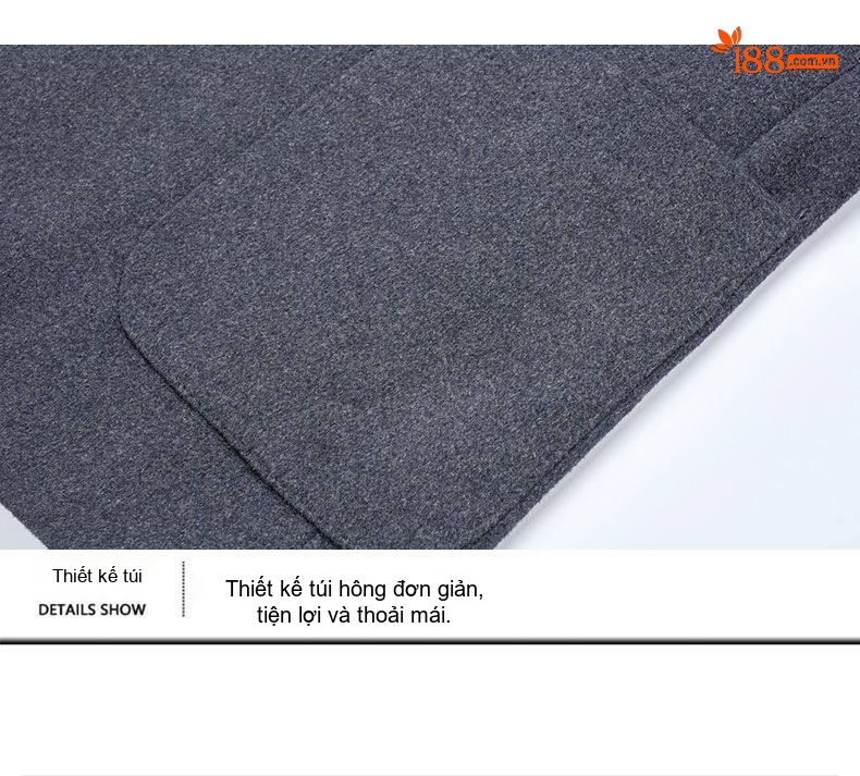Áo Khoác Dạ Nam 100% Lông Cừu Cổ Trụ Dáng Ngắn Màu Xám Đậm, Xám Nhạt chi tiết 15
