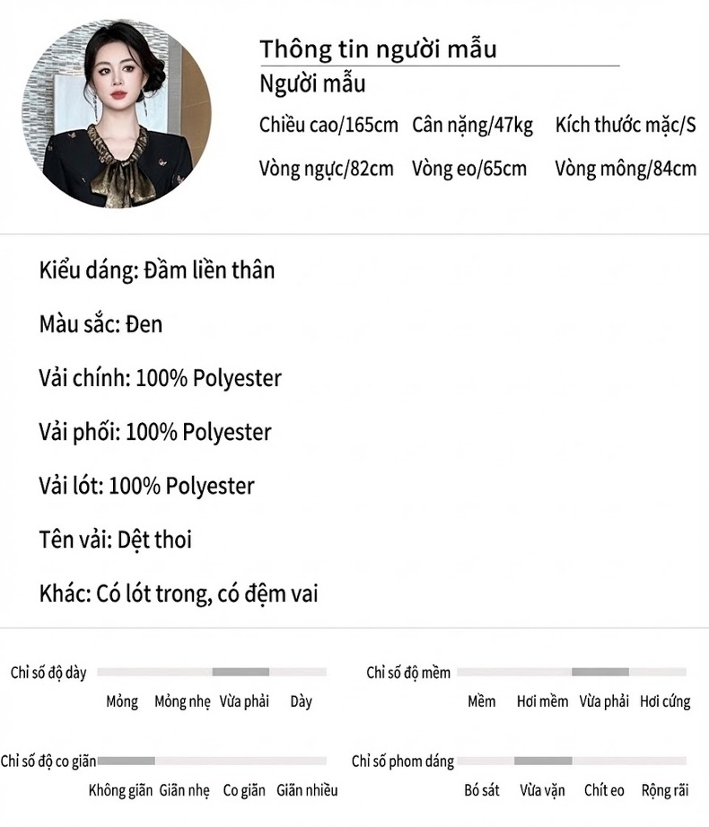 Đầm Ôm Body Nữ Thêu Họa Tiết Cổ Điển Thắt Nơ Thanh Lịch Màu Đen chi tiết 2