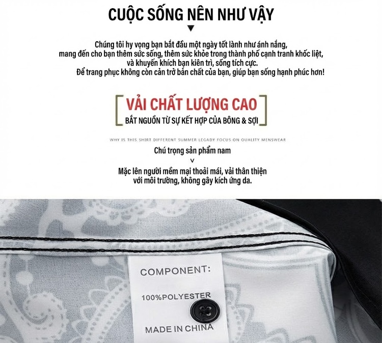 Áo Sơ Mi Tay Dài Nam Họa Tiết Cung Đình Phong Cách Thời Trang Chống Nhăn Màu Đen, Trắng chi tiết 6