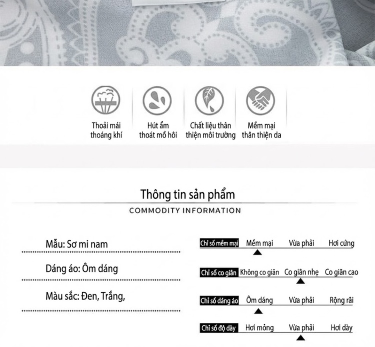 Áo Sơ Mi Tay Dài Nam Họa Tiết Cung Đình Phong Cách Thời Trang Chống Nhăn Màu Đen, Trắng chi tiết 7