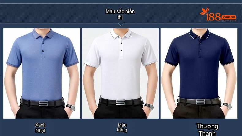 Áo Polo Nam Tay Ngắn Cổ Bẻ Lụa Tằm Mềm Mát Màu Trắng, Xanh, Đen, Xanh dương... chi tiết 2