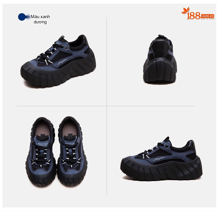 Giày Sneaker Nữ Lưới Thoáng Khí Đế Bánh Mì Chiều Cao Đế Khoảng 5cm Màu Đen, Đỏ, Xám chi tiết 19