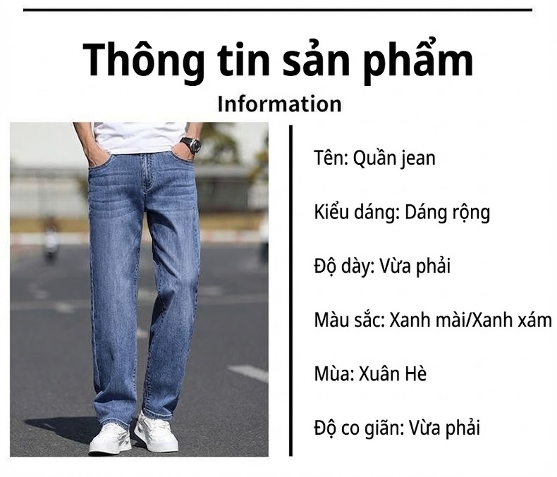 Quần Jean Dáng Suông Nam Co Giãn Thoải Mái Kiểu Dáng Trung Niên Màu Xanh Đậm, Xanh Nhạt chi tiết 14