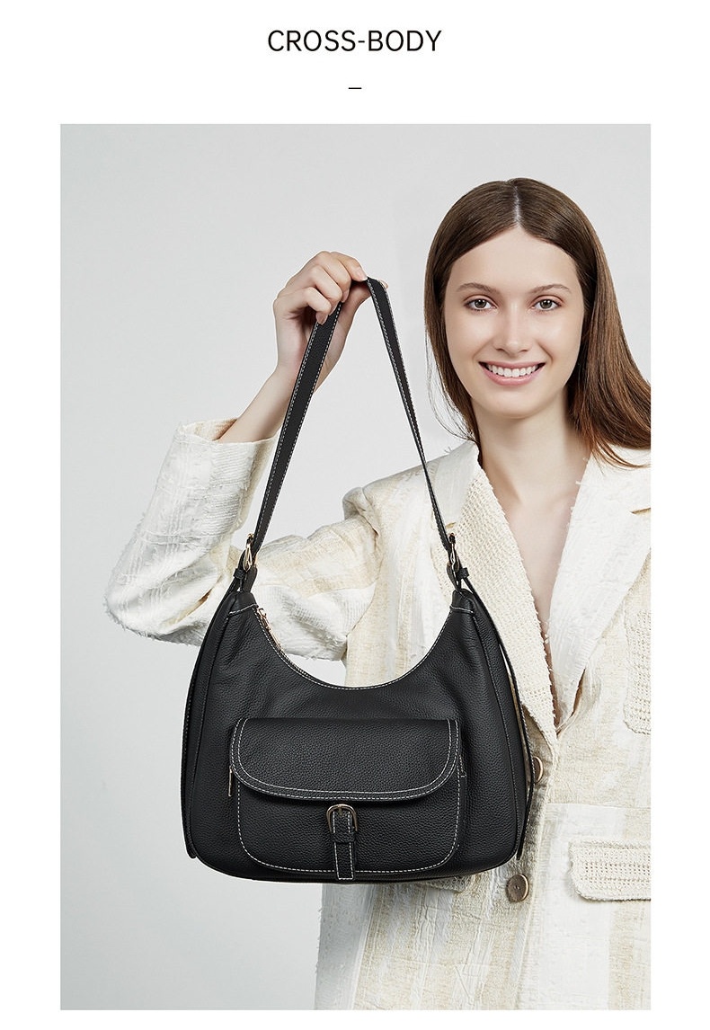 Túi Tote Da Bò Đeo Vai Nữ Sức Chứa Lớn Kiểu Dáng Saddle Màu Be, Đen chi tiết 3