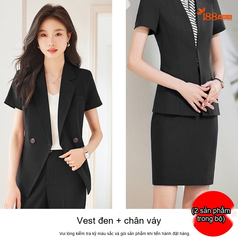 Áo Vest Nữ Tay Ngắn Mỏng Mát Phong Cách Công Sở Màu Kem, Đen, Xám, Xanh Navy...
