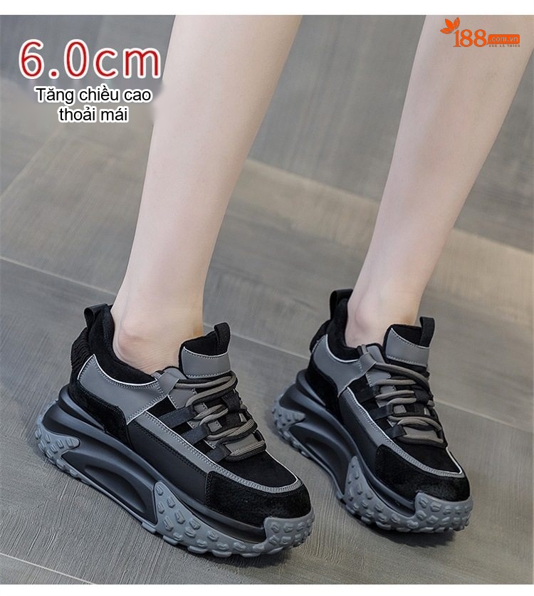Giày Thể Thao Nữ Da Mờ Đế Bánh Mì Chiều Cao Đế Khoảng 5cm Màu Đen, Xám, Xanh, Tím... chi tiết 5