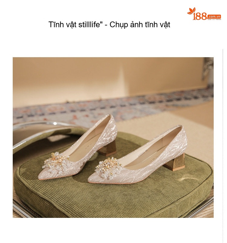 Giày Cao Gót Nữ Mũi Nhọn Gót Vuông Chiều Cao Đế Khoảng 5cm Màu Kem chi tiết 23