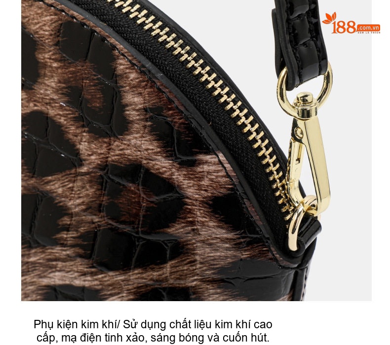 Túi Đeo Vai Nữ Da Bò Dáng Vỏ Sò Họa Tiết Da Báo Đựng Vừa A4 Màu Đen chi tiết 12