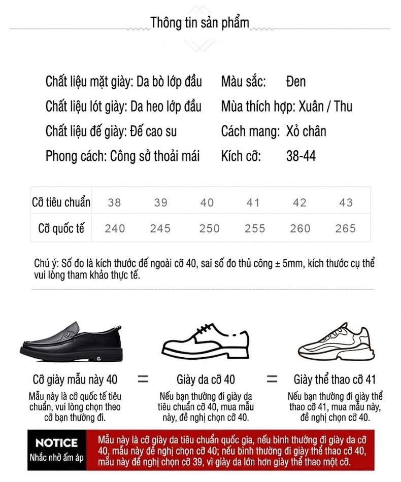 Giày Lười Nam Da Bò Công Sở Thoải Mái Chiều Cao Đế Khoảng 3cm Màu Đen chi tiết 4