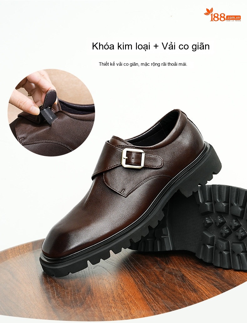 Giày Monkstrap Khóa Cài Nam Da Thật Chiều Cao Đế Khoảng 4cm Màu Đen, Nâu chi tiết 5