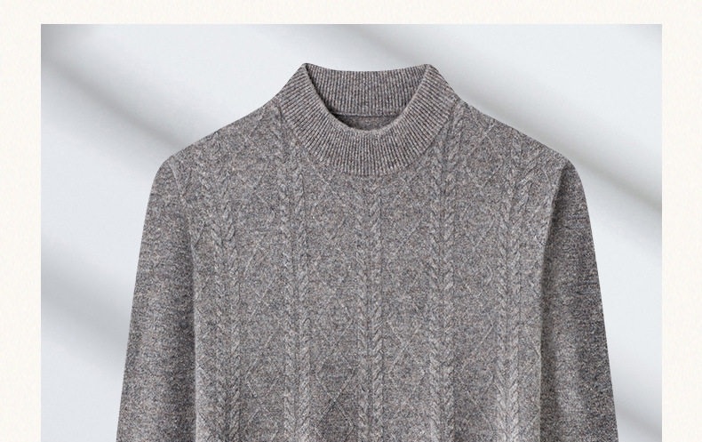 Áo Len Nam 100% Lông Cừu Cashmere Dệt Kim Cổ Bán Tròn Họa Tiết Màu Nâu, Xám, Xanh Đen... chi tiết 7