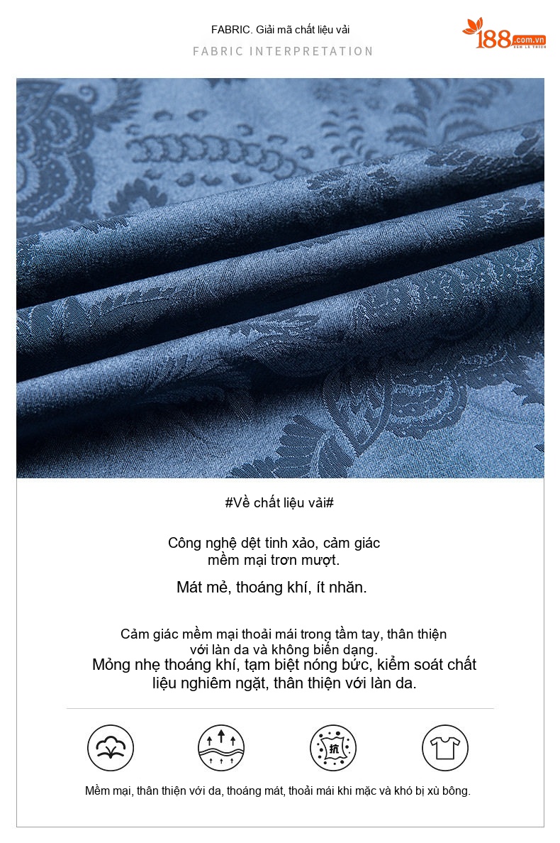 Áo Sơ Mi Nam Lụa Tơ Tằm Tay Ngắn Họa Tiết Jacquard Màu Xanh Lam chi tiết 2